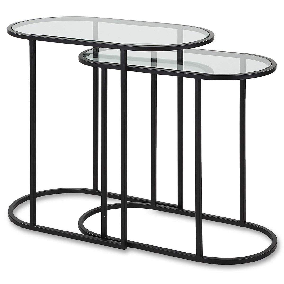 Keiichi Slide Nesting Side Tables Black and Glass