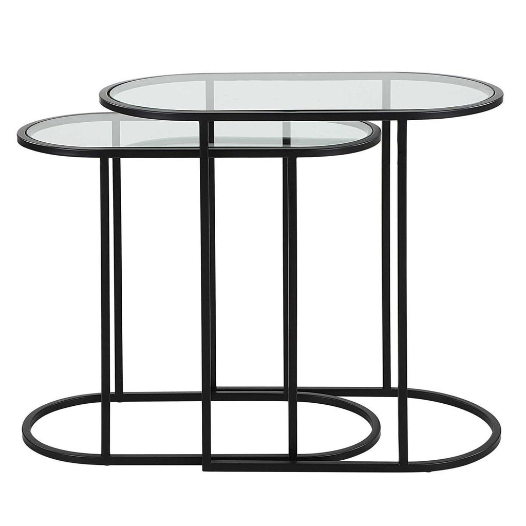Keiichi Slide Nesting Side Tables Black and Glass, view 3
