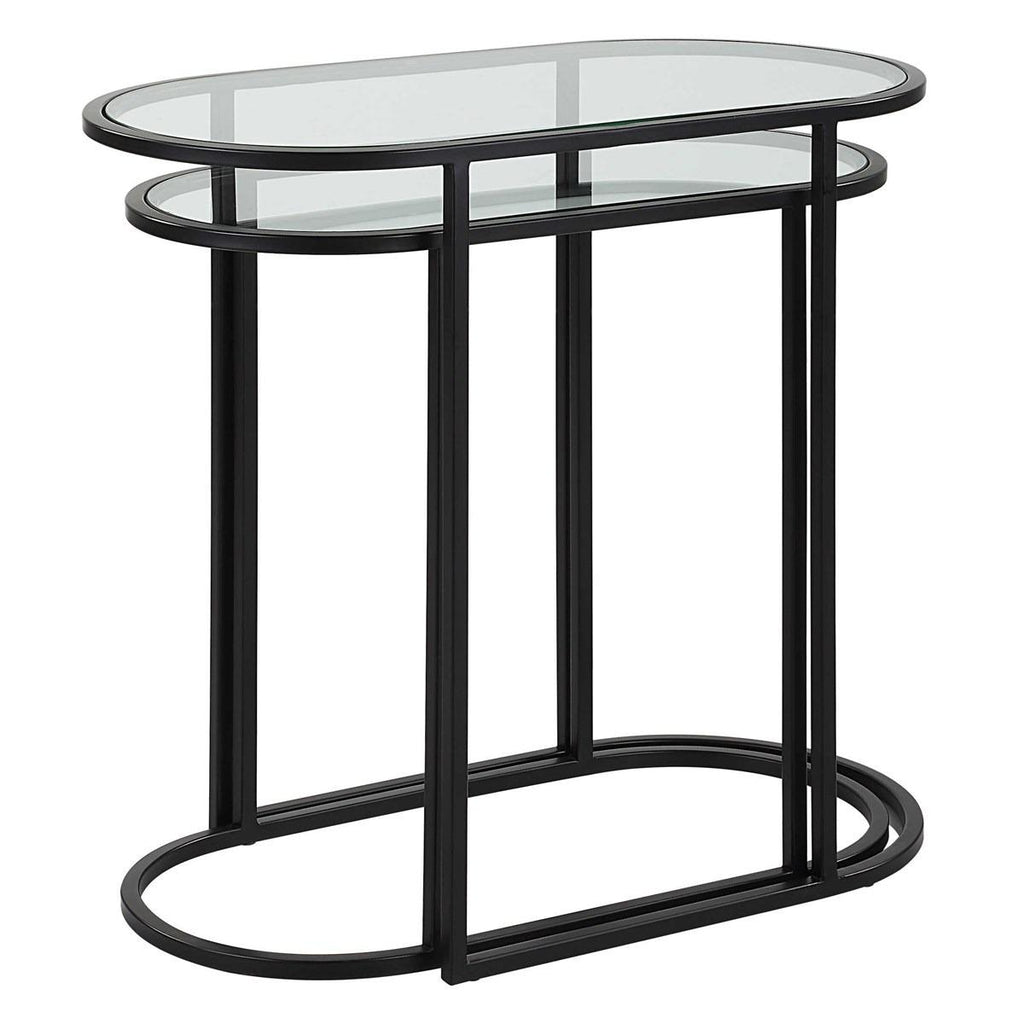 Keiichi Slide Nesting Side Tables Black and Glass, view 4
