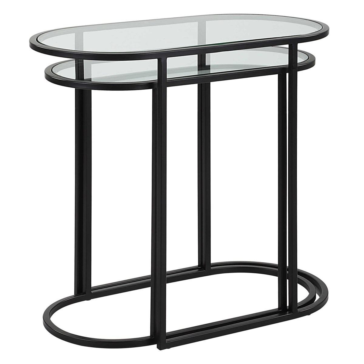 Keiichi Slide Nesting Side Tables Black and Glass, view 4