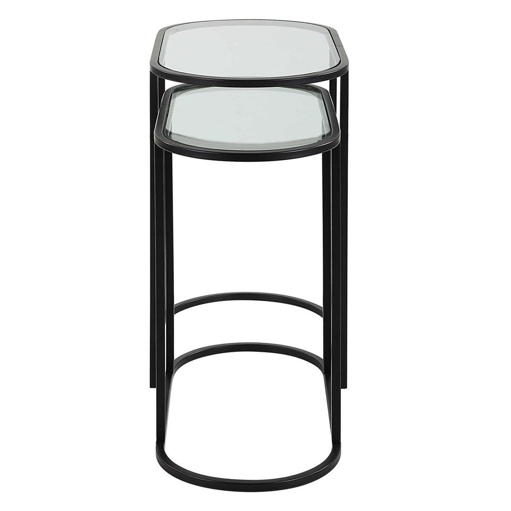 Keiichi Slide Nesting Side Tables Black and Glass, view 5