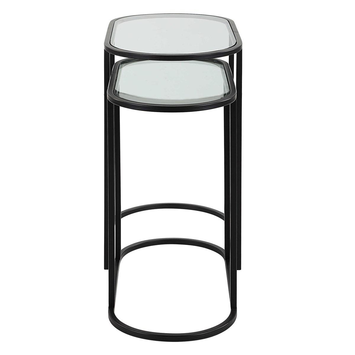 Keiichi Slide Nesting Side Tables Black and Glass, view 5