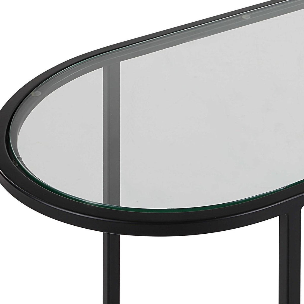 Keiichi Slide Nesting Side Tables Black and Glass, view 6