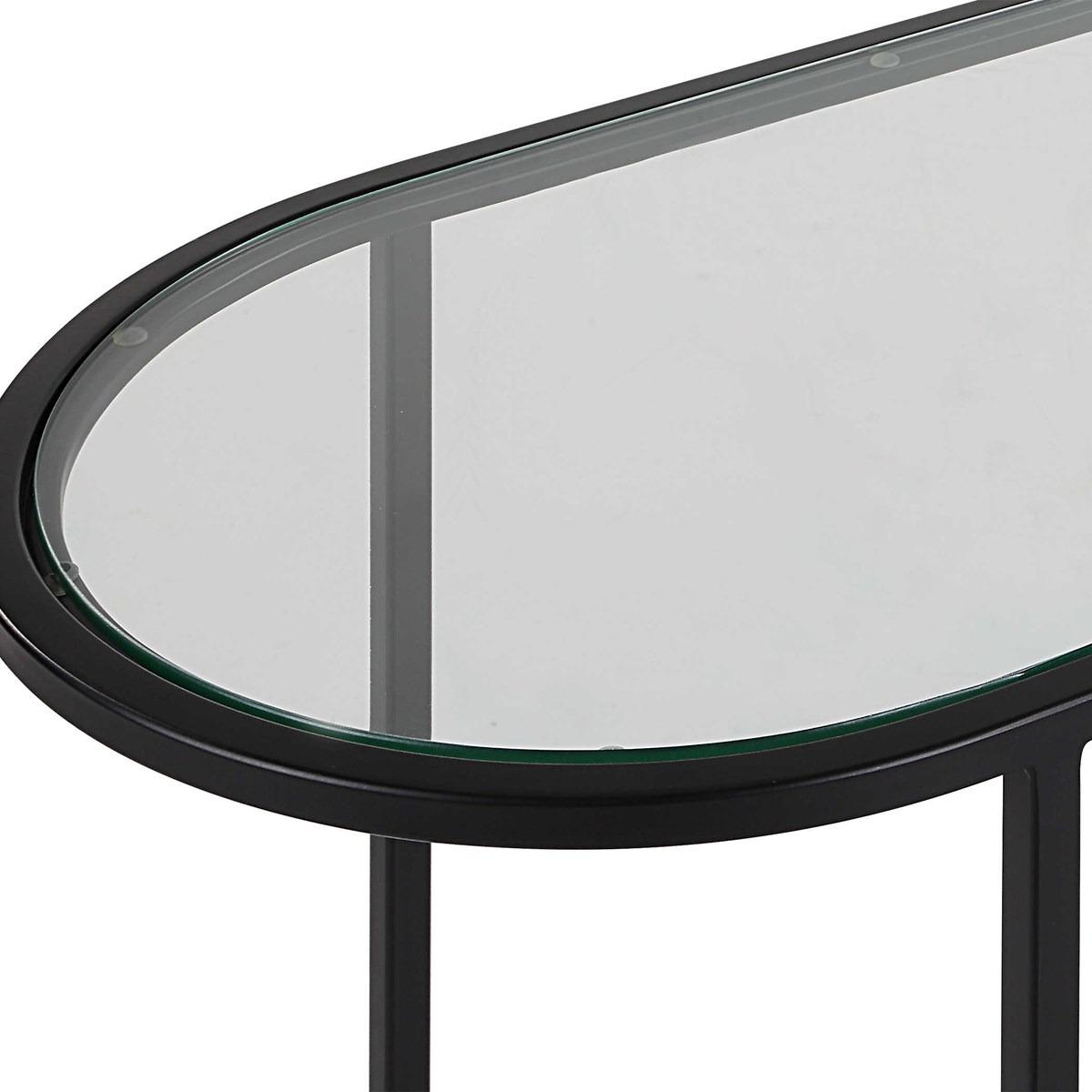 Keiichi Slide Nesting Side Tables Black and Glass, view 6
